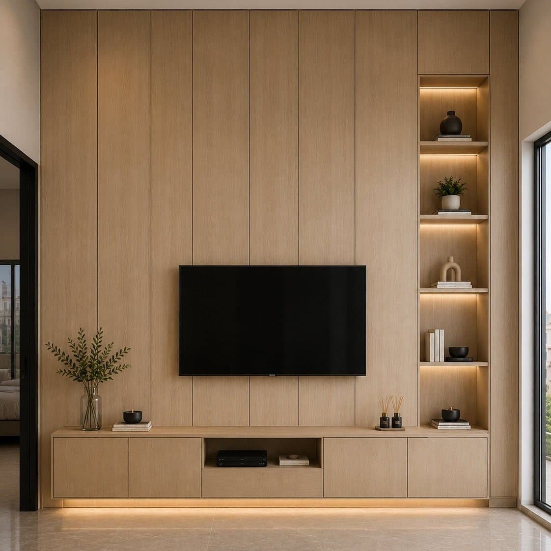 Luxury TV media wall and custom cabinetry